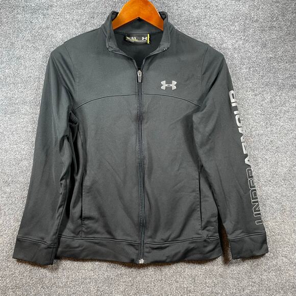 Under Armour Full Zip Windbreaker Youth Large Black Loose Fit Activewear - Picture 1 of 9